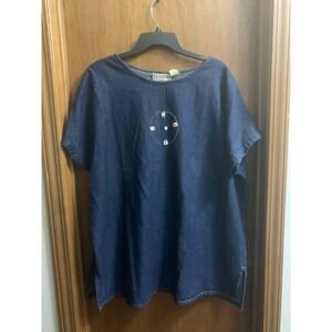 Molato Denim Tunic Top Plus Size 1X Cowrie Shell Embellished Casual